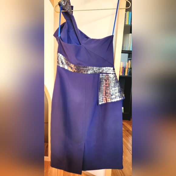 Karen Millen Asemetrical 1 Shoulder Purple Dress W/Bow+Sequin Details Silk US8 - Picture 3 of 11